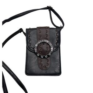 Crossbody Cell Phone Purse Rhinestone‎ Buckle Small Shoulder Bag Black